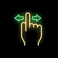 Neon icon of hand swiping on touchscreen display vector