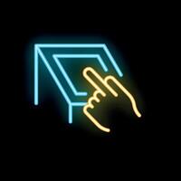 Neon sign of hand touching screen display vector