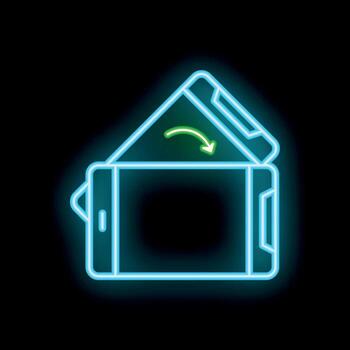 Neon icon of smartphone folding screen displaying refresh arrow vector