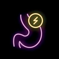 Neon stomach ache symbol showing digestive problems with glowing lines on black background vector