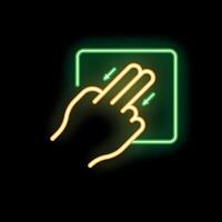 Hand using touch screen gesture control with two fingers neon light style icon vector