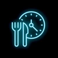 Neon clock showing lunch time with fork and knife vector