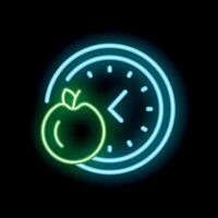 Neon clock showing time for intermittent fasting diet vector