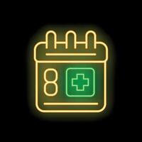 Neon glowing calendar page with marked out day for healthcare appointment vector