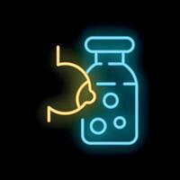 Neon sign showing lemon juice being squeezed into glass jar vector