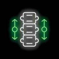 Neon icon of spine lengthening with green arrows representing growth vector