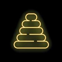 Neon sign representing a pyramid of stones glowing on black background vector