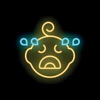 Neon sign of a baby crying with tears running down the face vector
