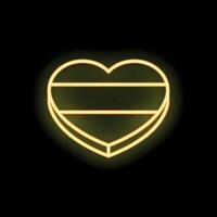 Neon yellow heart shape shining on black background vector