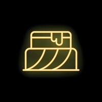 Glowing neon icon of cake with icing dripping down sides vector