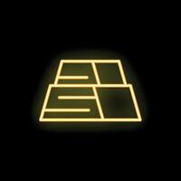 Neon sign representing a stack of three gold bars glowing on black background vector