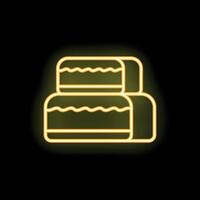 Yellow neon sign depicting a two tier cake with icing vector