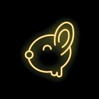 Neon yellow mouse head smiling and glowing on black background vector