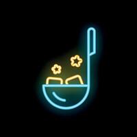 Neon sign of ladle scooping up sparkling stars on black background vector