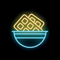 Neon sign of chocolate bar falling into a bowl vector