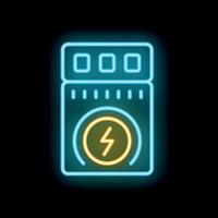 Neon glowing icon of electric car battery showing charging level on black background vector