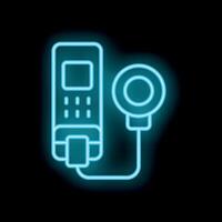 Neon icon of a pos terminal accepting contactless payment vector