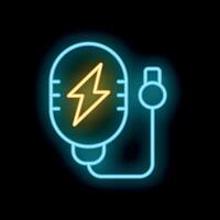 Neon sign of power bank charging with lightning bolt inside vector