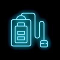 Neon sign of smartphone charging with battery icon displaying energy level vector