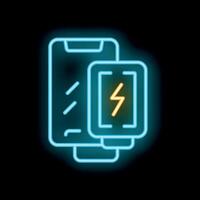 Neon sign showing smartphones with wireless charging system vector