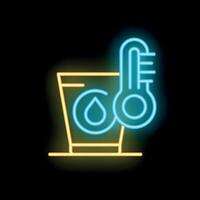 Neon icon of water temperature checking with thermometer displaying hot or cold status vector