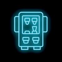 Blue neon vending machine offering snacks and drinks on a black background vector