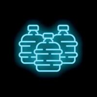 Neon sign showing three water bottles glowing on black background vector
