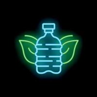 Neon icon of water bottle surrounded by leaves symbolizing environmental friendliness vector