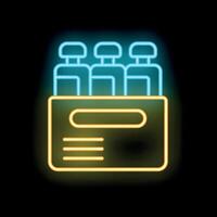 Neon sign of box with medical ampoules for injection or vaccination vector