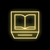 Neon sign representing online education with open book on black background vector