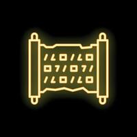 Neon yellow icon of an ancient scroll with writing on it vector