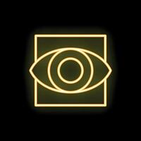 Neon yellow eye symbol glowing on black background vector