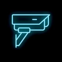 Neon security camera icon glowing on black background vector