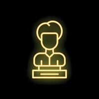 Neon style icon of a young man wearing a turtleneck and posing with a rectangular speech bubble vector