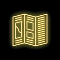 Yellow neon icon of a folded map illuminating the dark vector