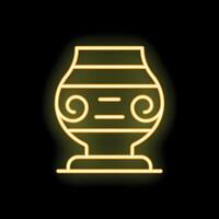 Glowing neon icon of ancient amphora on black background vector