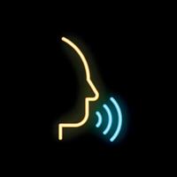 Neon icon of a person speaking with sound waves vector