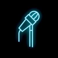 Neon microphone shining on black background vector