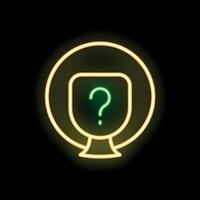 Neon sign representing question mark inside speech bubble on black background vector