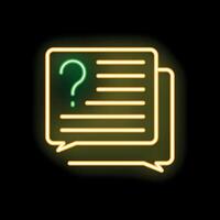 Neon style icon showing chat bubbles with question mark and text lines vector