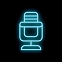 Blue neon sign of a podcast microphone on a black background vector