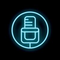 Neon microphone icon glowing on dark background vector