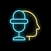 Neon icon of podcast guest speaking into microphone vector