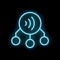 Neon icon of radio waves transmitting to three devices vector