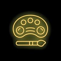 Neon paint palette and brush icon glowing on dark background vector