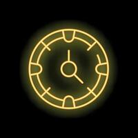 Glowing neon sign depicting a casino chip as a clock on black background vector