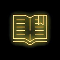 Neon icon of open book with bookmark glowing yellow vector