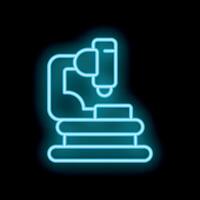 Neon microscope icon glowing on dark background vector