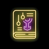Neon sign depicting book with rune symbol and pendulums vector