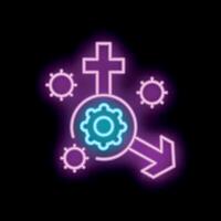 Neon icon representing gender equality during pandemic with virus and cogwheels vector